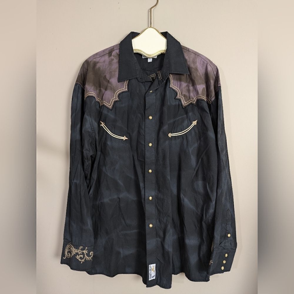 Panhandle slim pearl snap western short tie dye embroidery xl